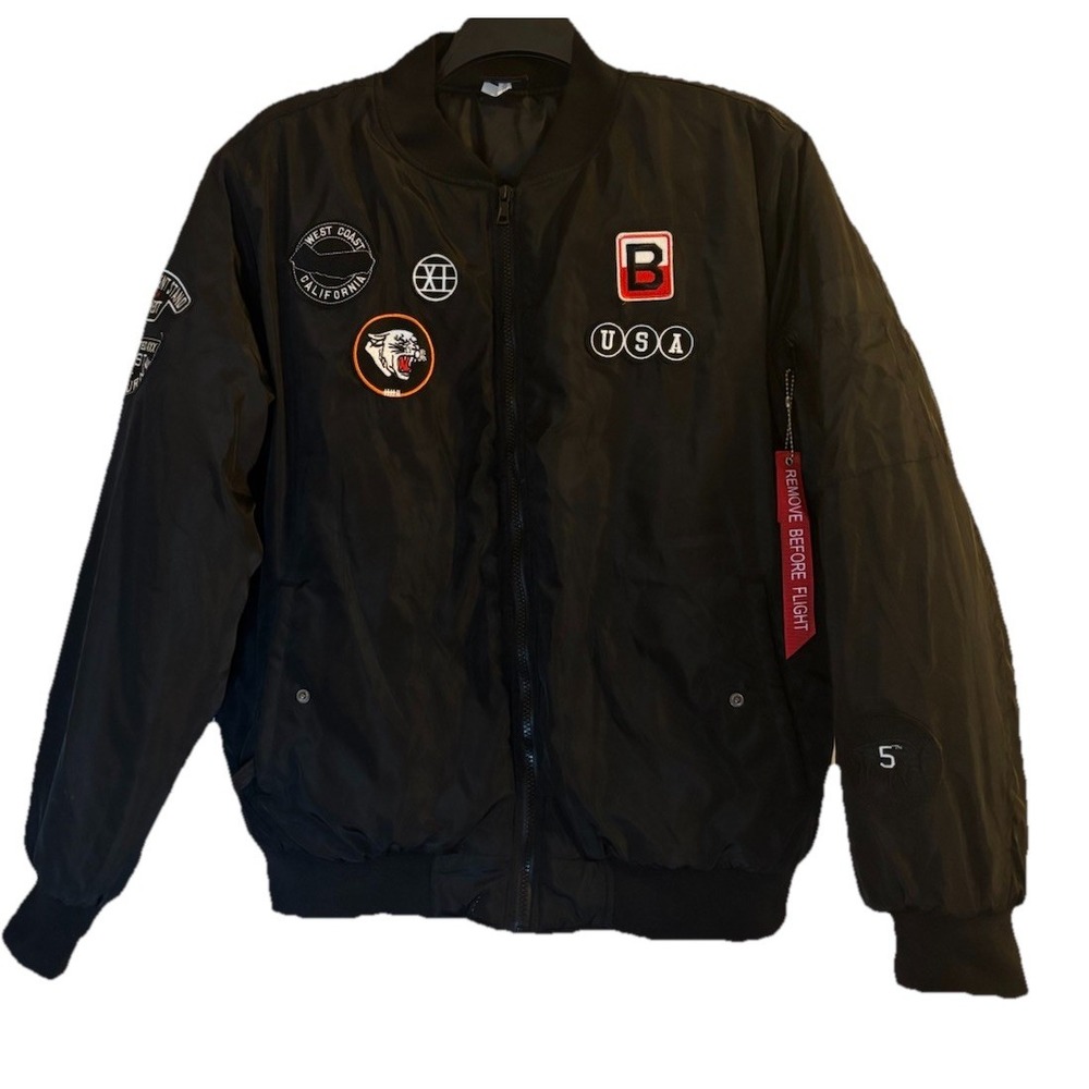 VINTAGE BLACK  LARGE BOMBER JACKET/UNITED WEST AIRBOURNE/PRISTINE